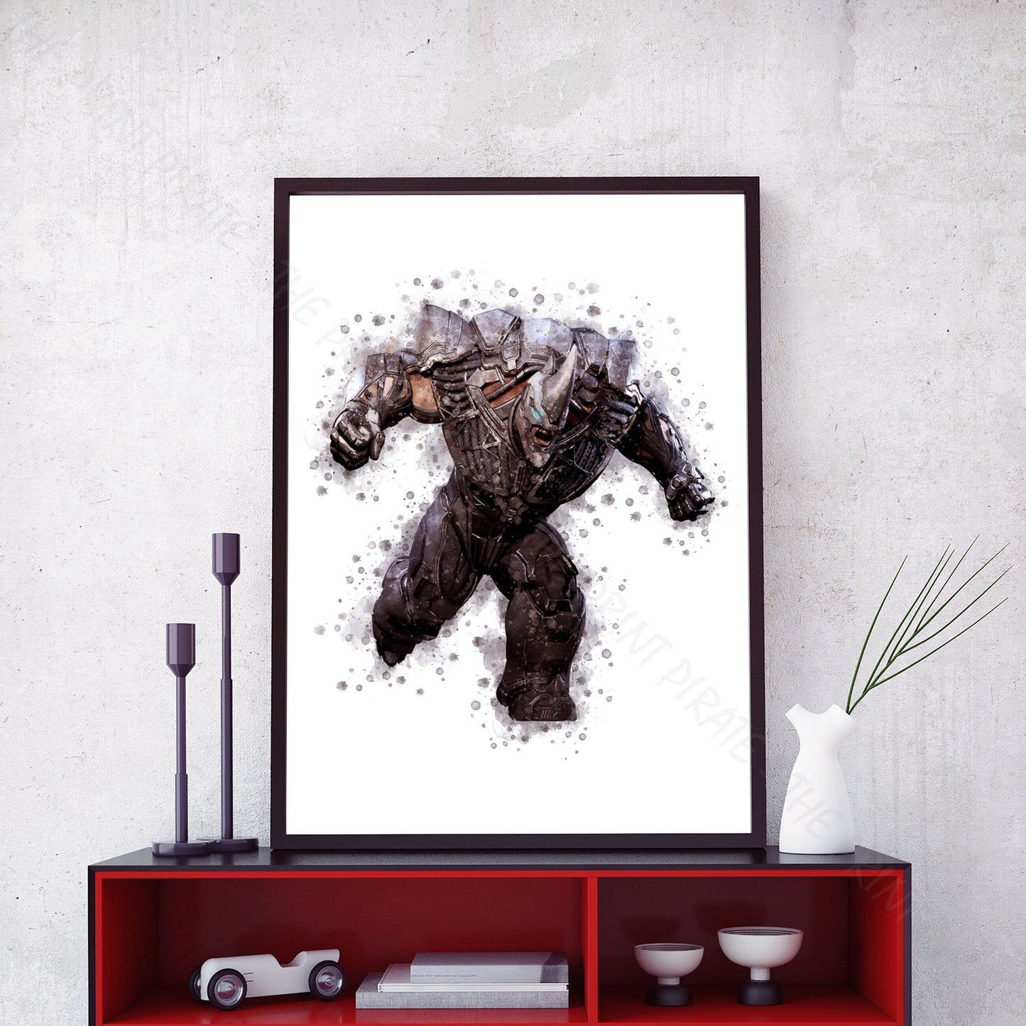 SuperVillain 'RHINO' Marvel Watercolour Splash Wall Art Print