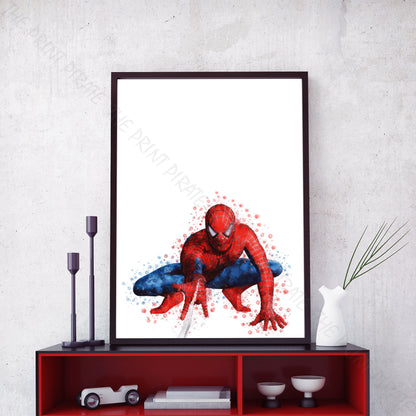 Superhero 'SPIDERMAN' Crouching No.2 Marvel Watercolour Splash Wall Art Print