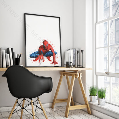 Superhero 'SPIDERMAN' Crouching No.2 Marvel Watercolour Splash Wall Art Print