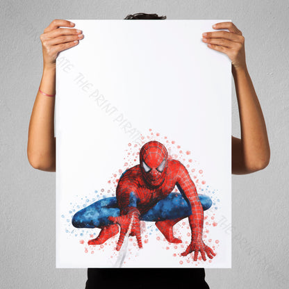 Superhero 'SPIDERMAN' Crouching No.2 Marvel Watercolour Splash Wall Art Print