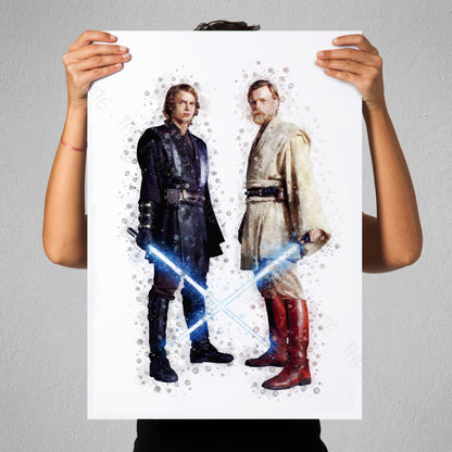 Star Wars 'ANAKIN AND OBIWAN' Watercolour Splash Wall Art Print