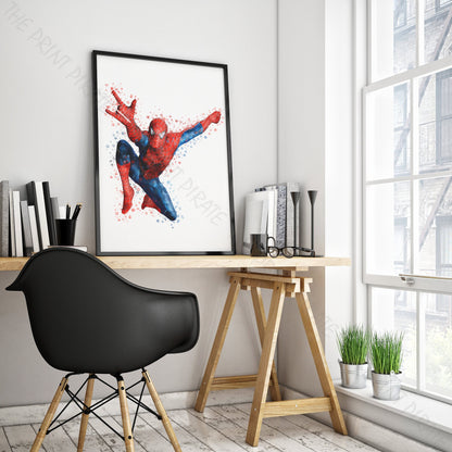 Superhero 'SPIDERMAN' Swinging No.5 Marvel Watercolour Splash Wall Art Print