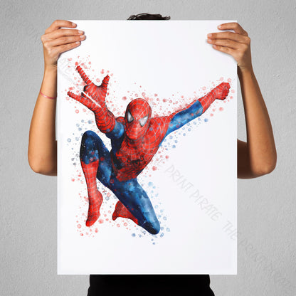 Superhero 'SPIDERMAN' Swinging No.5 Marvel Watercolour Splash Wall Art Print