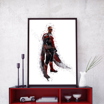 Superhero 'FALCON' Marvel Watercolour Splash Wall Art Print