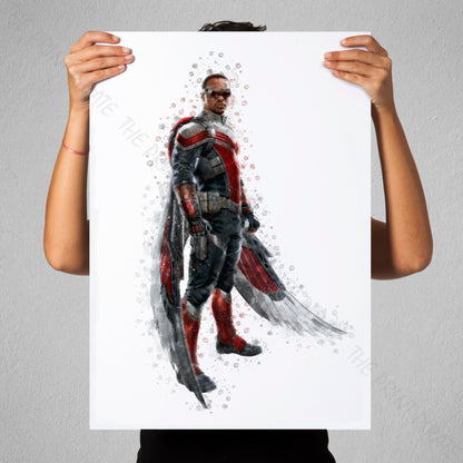 Superhero 'FALCON' Marvel Watercolour Splash Wall Art Print