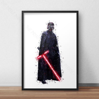 Star Wars 'KYLO REN' Watercolour Splash Wall Art Print