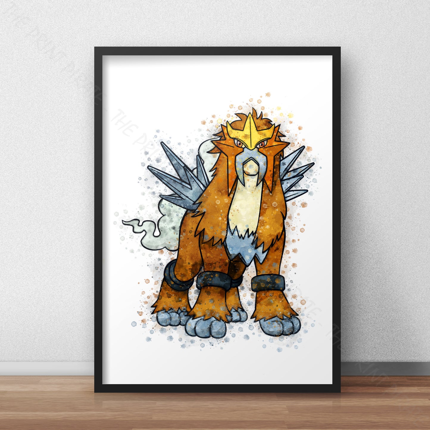 Pokemon 'ENTEI' Watercolour Splash Wall Art Print