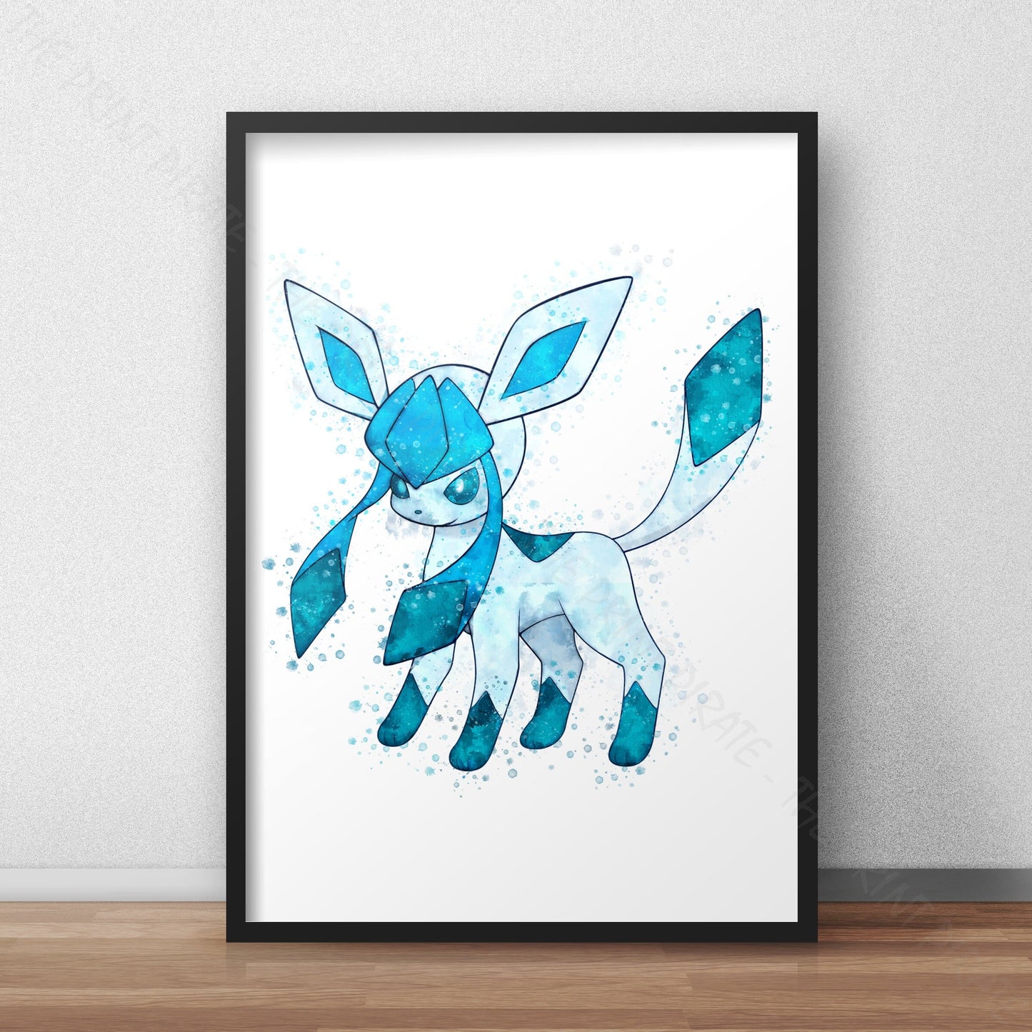 Pokemon 'GLACEON' Watercolour Splash Wall Art Print