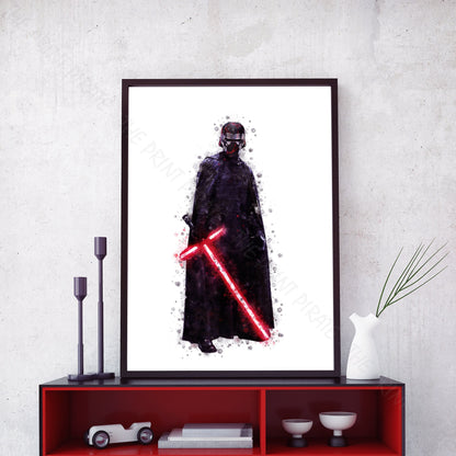 Star Wars 'KYLO REN' Watercolour Splash Wall Art Print