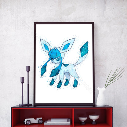 Pokemon 'GLACEON' Watercolour Splash Wall Art Print