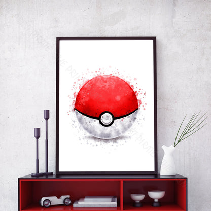 Pokemon 'POKEBALL' Watercolour Splash Wall Art Print