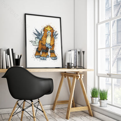 Pokemon 'ENTEI' Watercolour Splash Wall Art Print