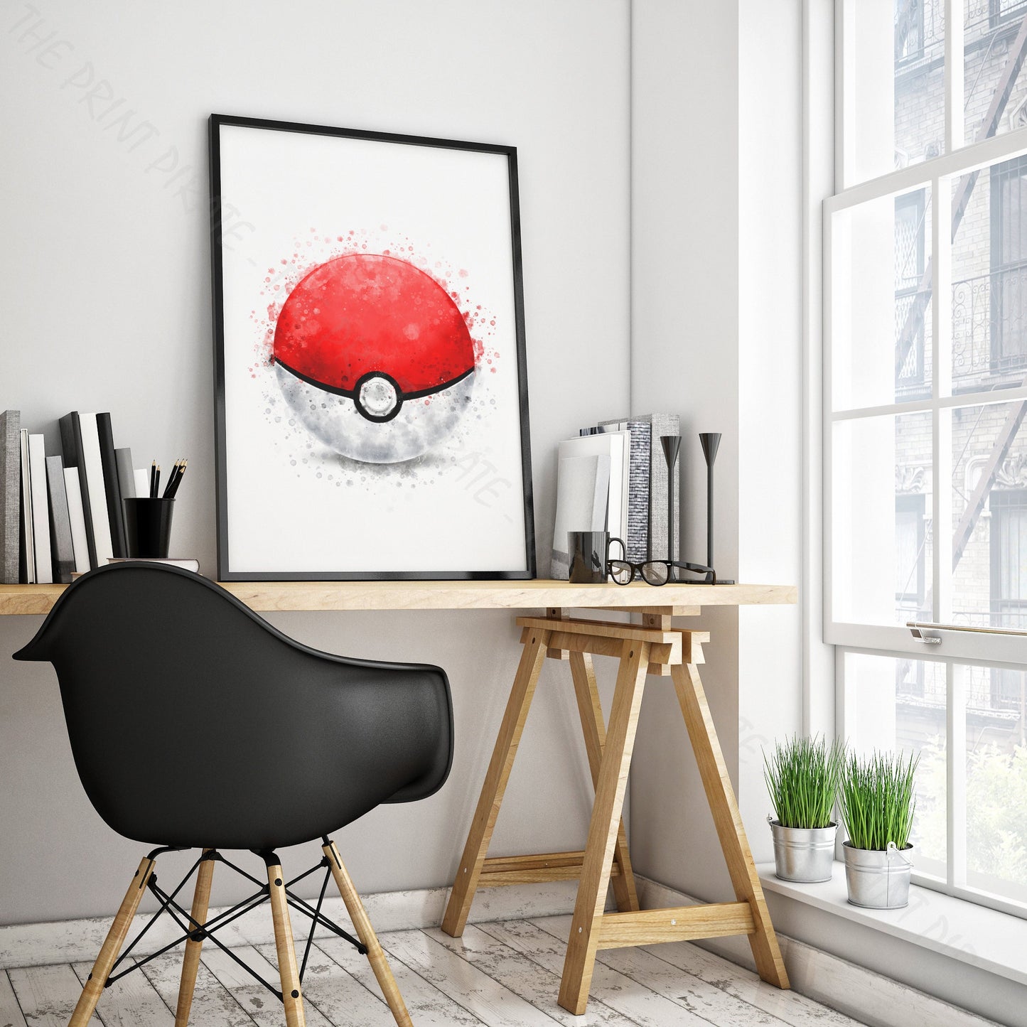 Pokemon 'POKEBALL' Watercolour Splash Wall Art Print