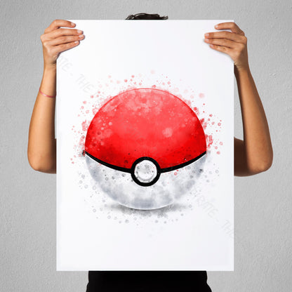 Pokemon 'POKEBALL' Watercolour Splash Wall Art Print