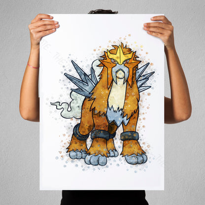 Pokemon 'ENTEI' Watercolour Splash Wall Art Print