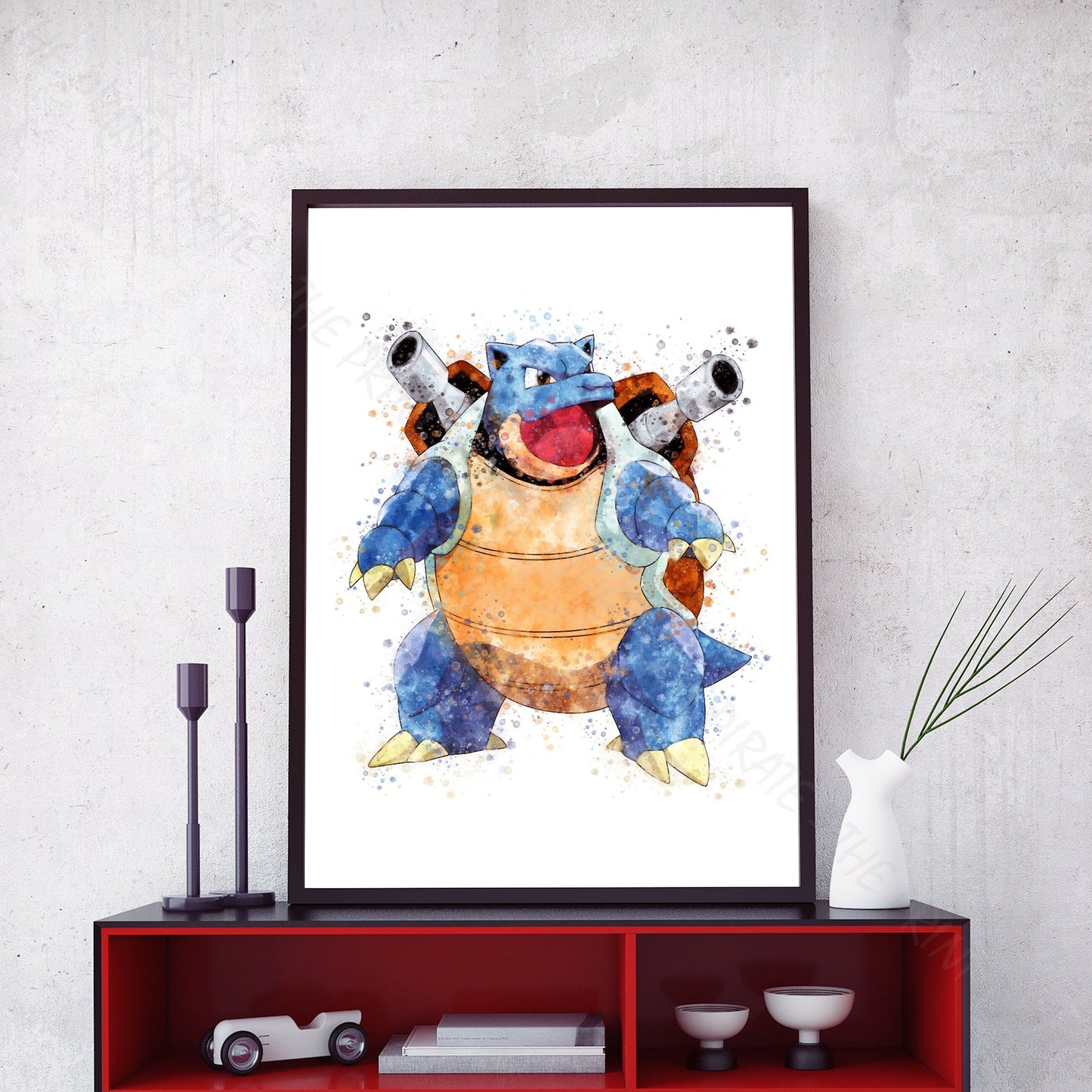 Pokemon 'BLASTOISE' Watercolour Splash Wall Art Print