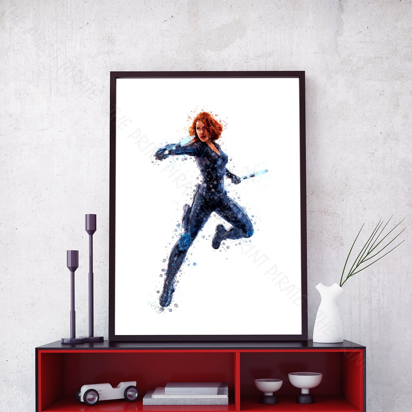 Superhero 'BLACK WIDOW' Marvel Watercolour Splash Wall Art Print