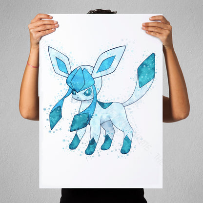 Pokemon 'GLACEON' Watercolour Splash Wall Art Print