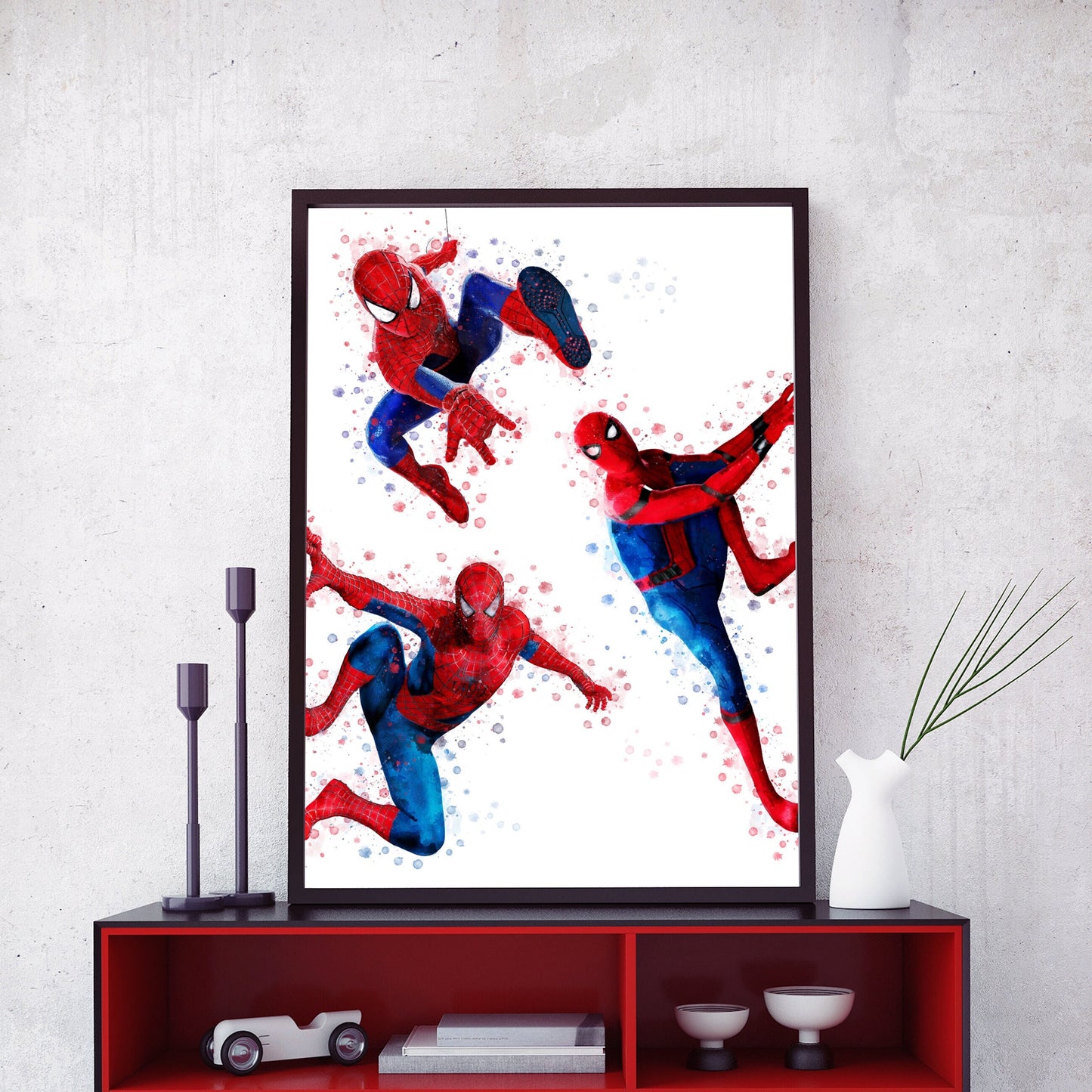 Superhero 'SPIDERMAN TRIO' Marvel Watercolour Splash Wall Art Print