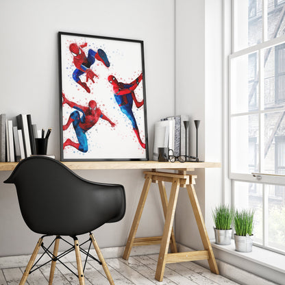 Superhero 'SPIDERMAN TRIO' Marvel Watercolour Splash Wall Art Print