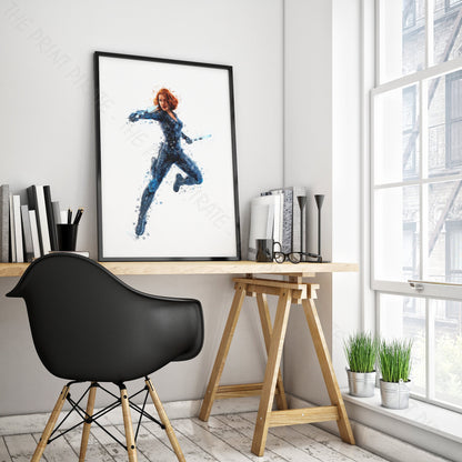 Superhero 'BLACK WIDOW' Marvel Watercolour Splash Wall Art Print