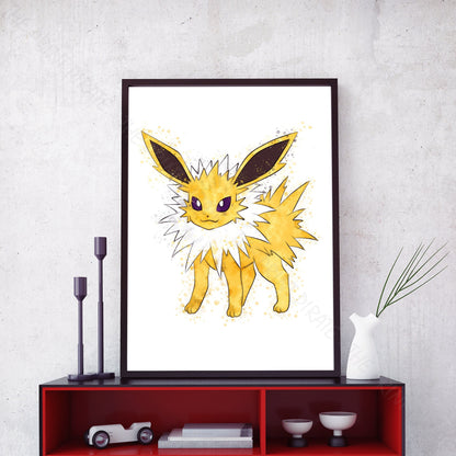 Pokemon 'JOLTEON' Watercolour Splash Wall Art Print