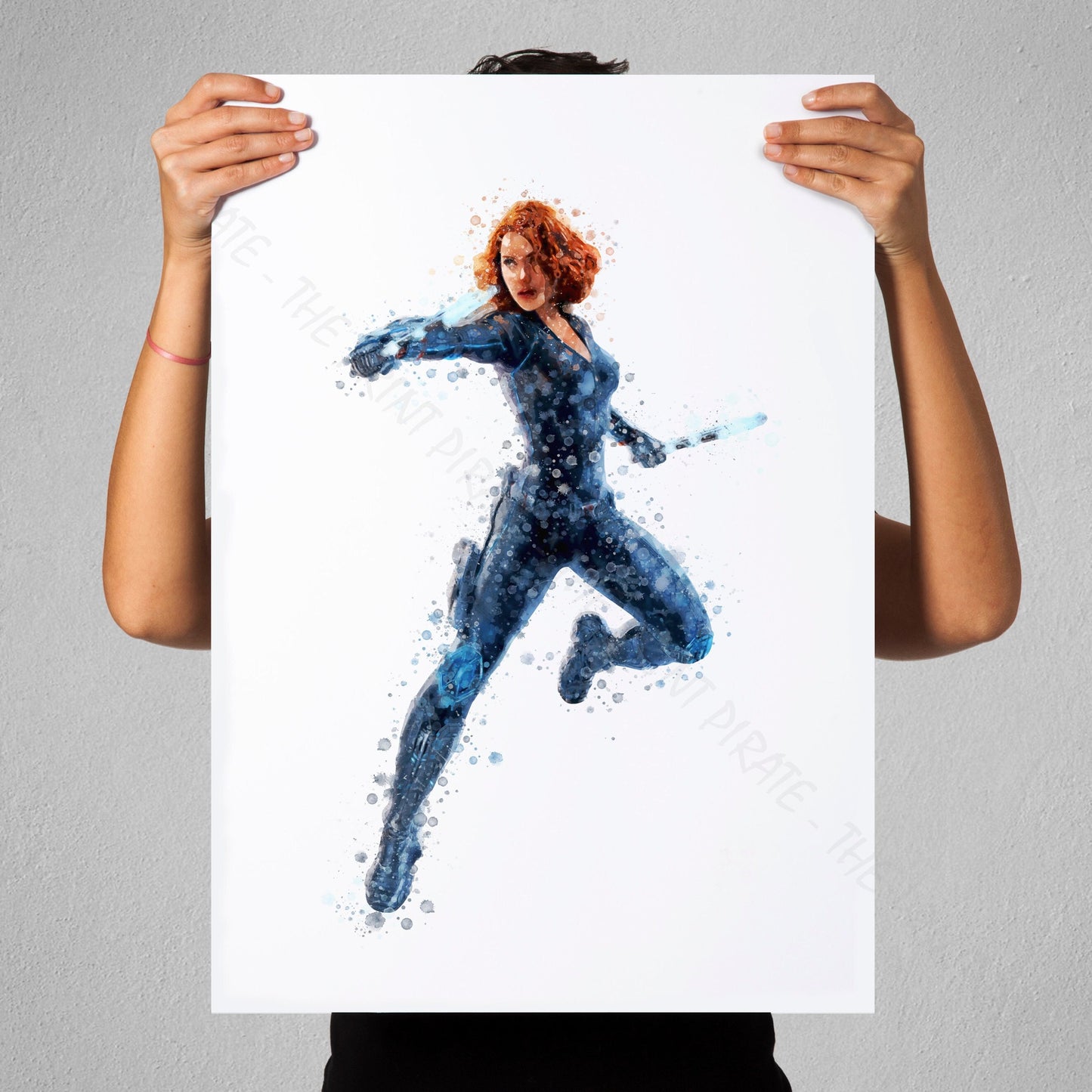 Superhero 'BLACK WIDOW' Marvel Watercolour Splash Wall Art Print