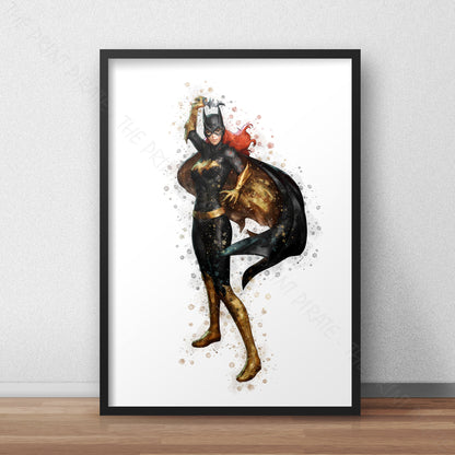 Superhero 'BATGIRL' DC Watercolour Splash Wall Art Print