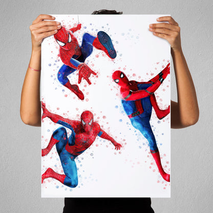 Superhero 'SPIDERMAN TRIO' Marvel Watercolour Splash Wall Art Print