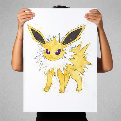 Pokemon 'JOLTEON' Watercolour Splash Wall Art Print