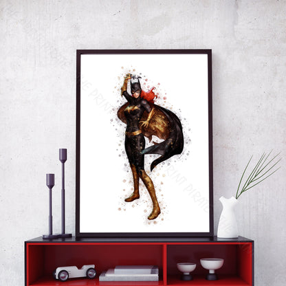 Superhero 'BATGIRL' DC Watercolour Splash Wall Art Print