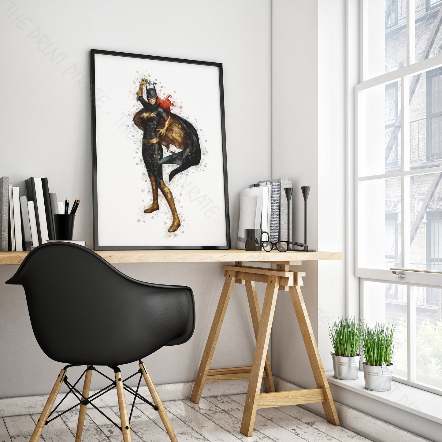 Superhero 'BATGIRL' DC Watercolour Splash Wall Art Print