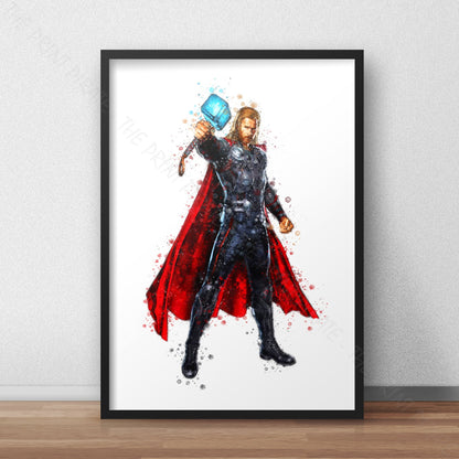 Superhero 'THOR' Marvel Watercolour Splash Wall Art Print