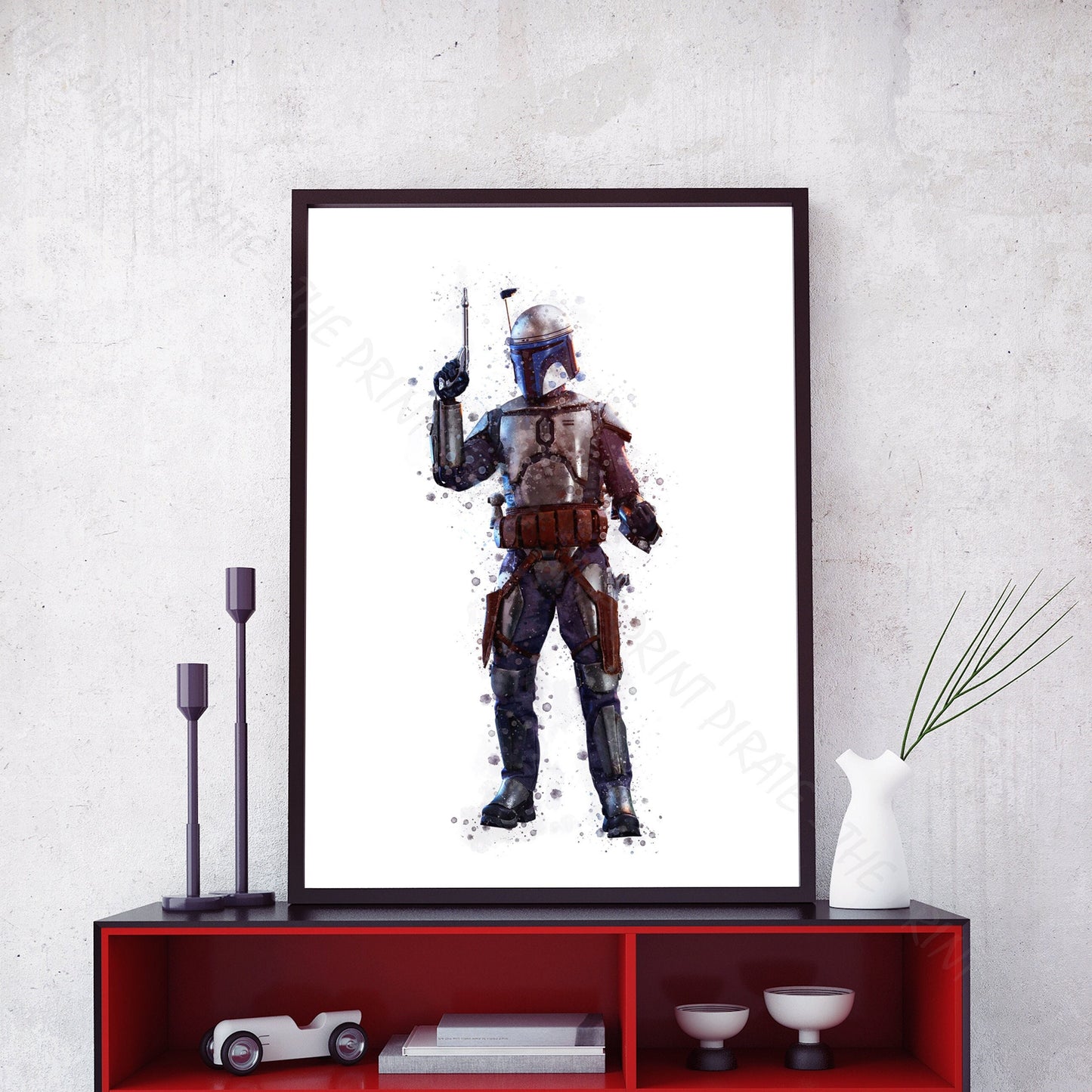 Star Wars 'JANGO FETT' Watercolour Splash Wall Art Print