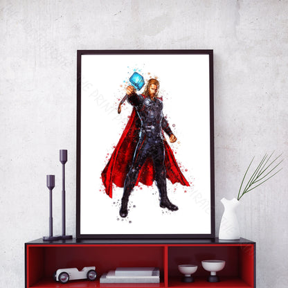 Superhero 'THOR' Marvel Watercolour Splash Wall Art Print