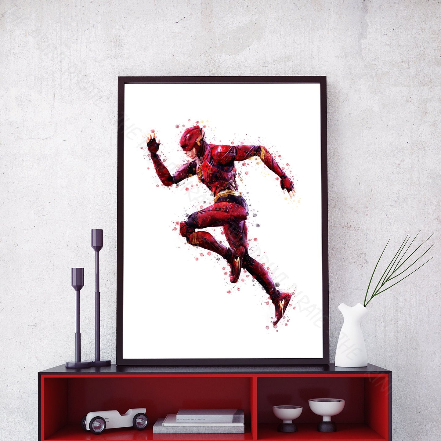 Superhero 'THE FLASH' DC Watercolour Splash Wall Art Print