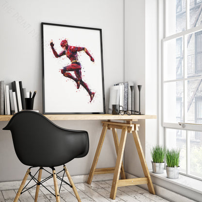 Superhero 'THE FLASH' DC Watercolour Splash Wall Art Print