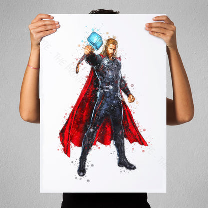 Superhero 'THOR' Marvel Watercolour Splash Wall Art Print