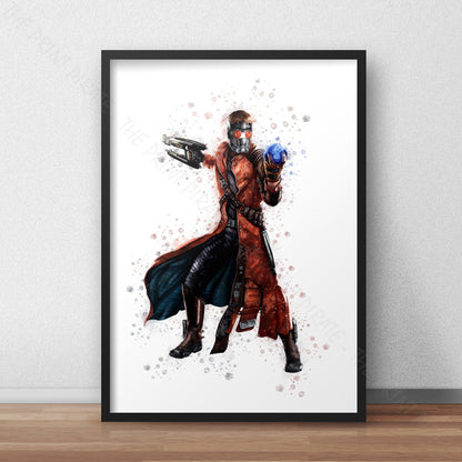 Superhero 'STAR LORD' Marvel Watercolour Splash Wall Art Print