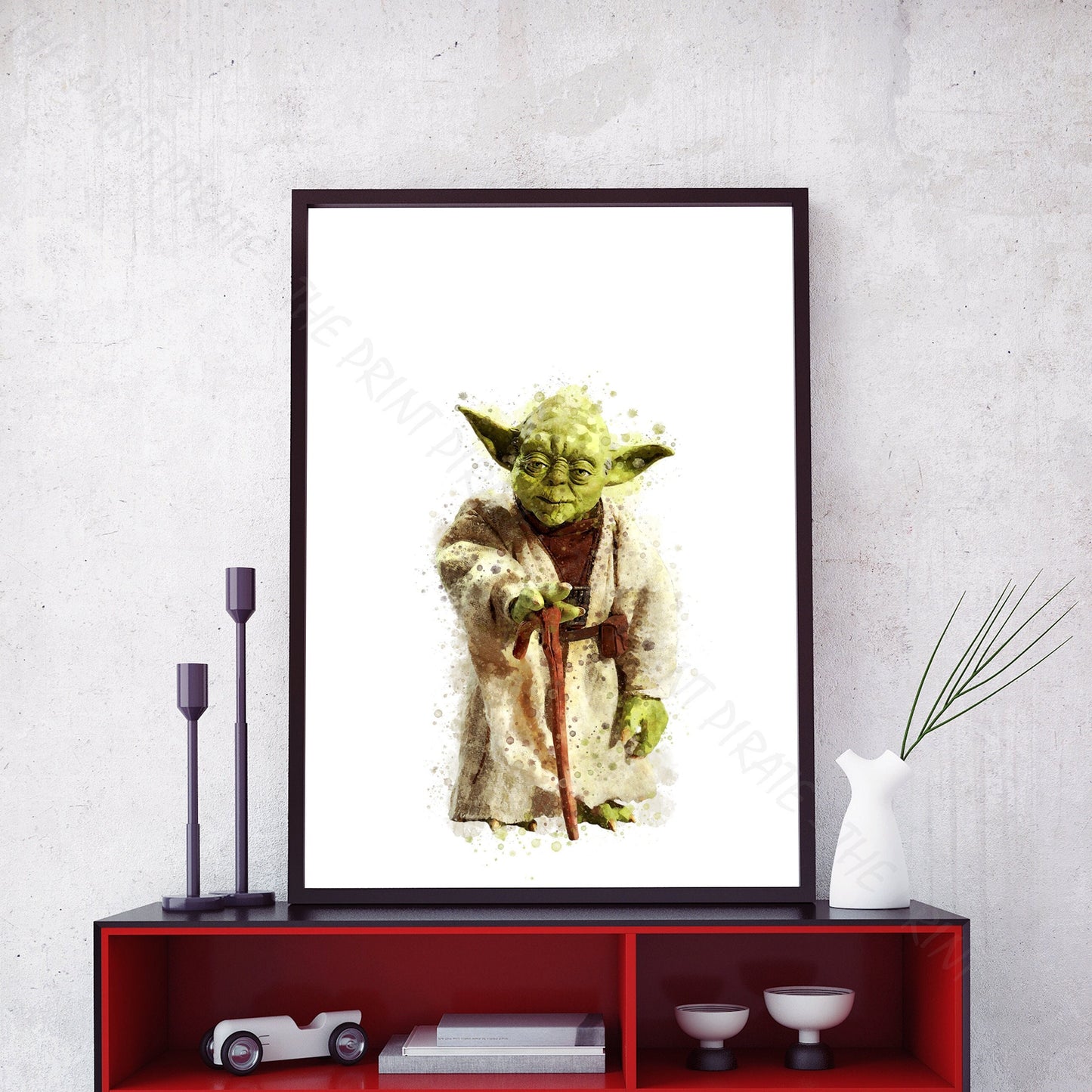 Star Wars 'YODA' Watercolour Splash Wall Art Print