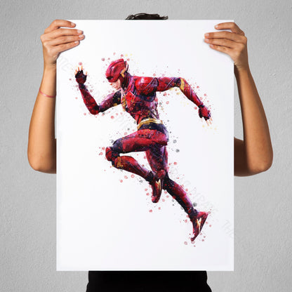 Superhero 'THE FLASH' DC Watercolour Splash Wall Art Print