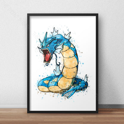 Pokemon 'GYARADOS' Watercolour Splash Wall Art Print