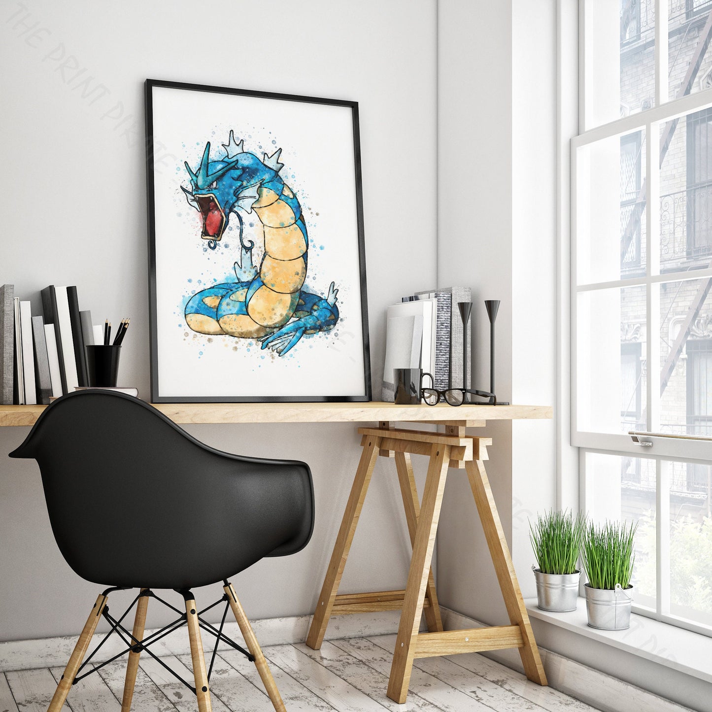 Pokemon 'GYARADOS' Watercolour Splash Wall Art Print