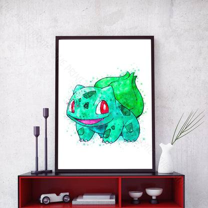 Pokemon 'BULBASAUR' Watercolour Splash Wall Art Print