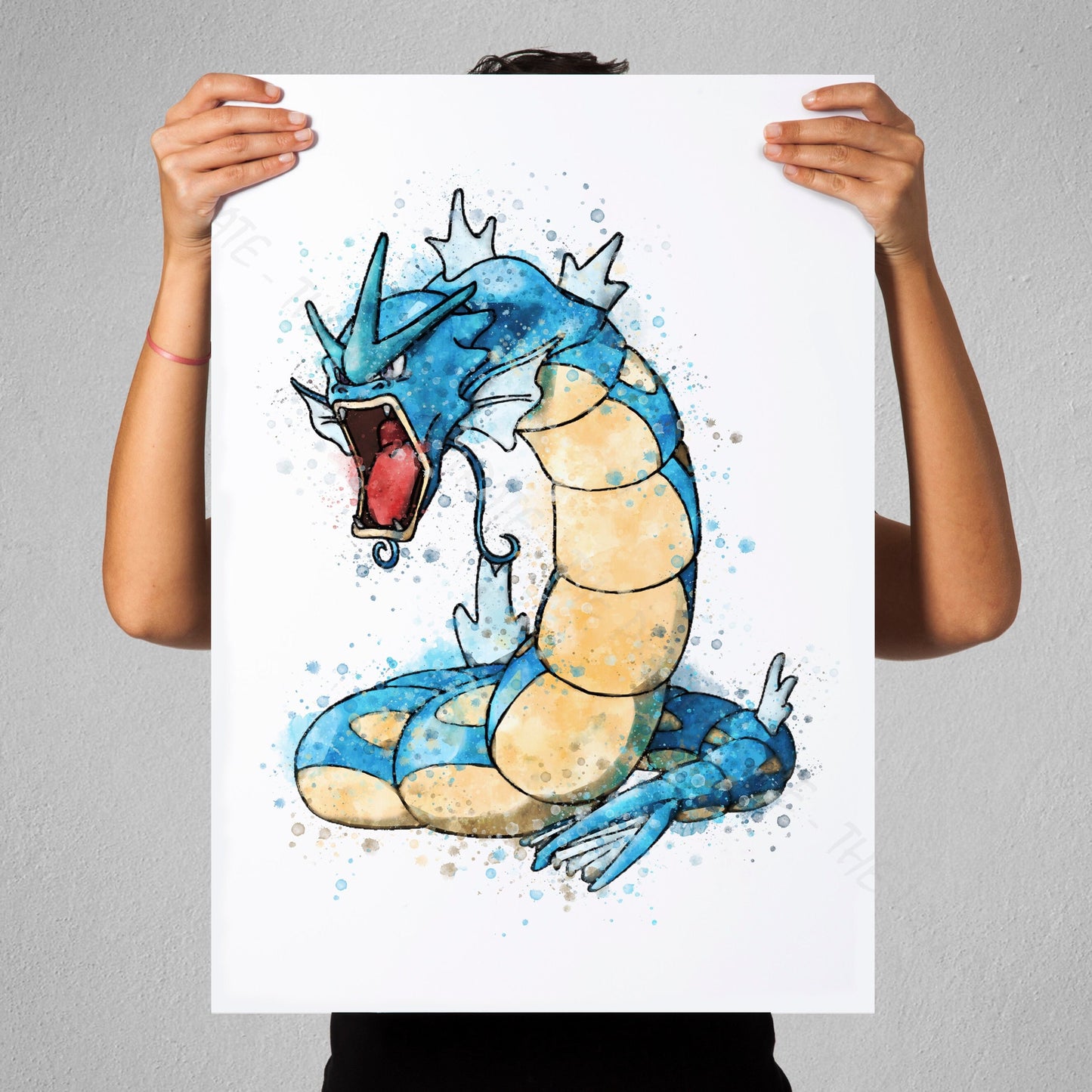 Pokemon 'GYARADOS' Watercolour Splash Wall Art Print