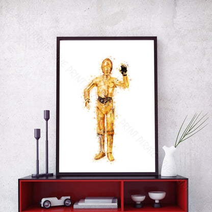 Star Wars 'C3-PO' Watercolour Splash Wall Art Print