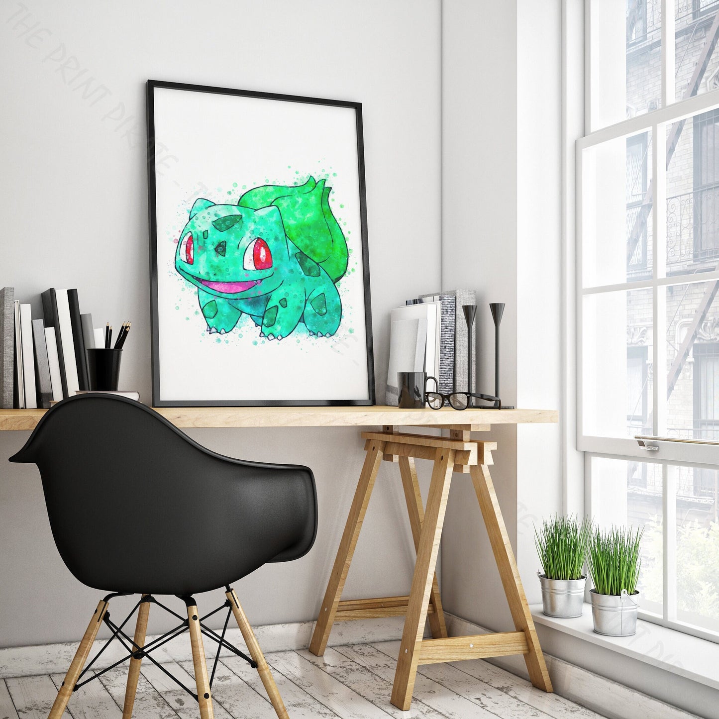 Pokemon 'BULBASAUR' Watercolour Splash Wall Art Print