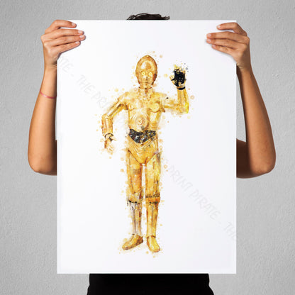 Star Wars 'C3-PO' Watercolour Splash Wall Art Print