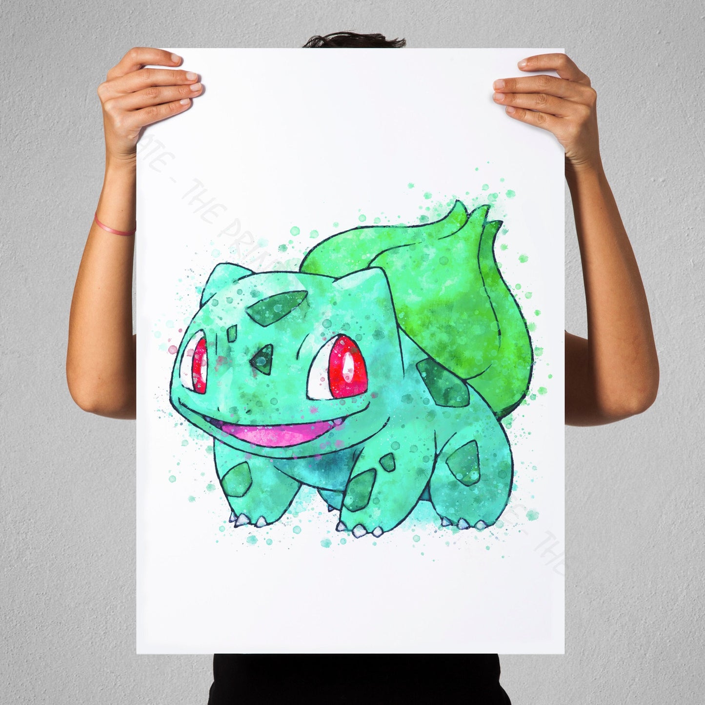 Pokemon 'BULBASAUR' Watercolour Splash Wall Art Print