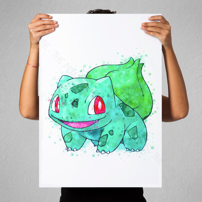 Pokemon 'BULBASAUR' Watercolour Splash Wall Art Print